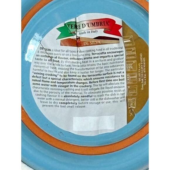 De Silva Terracotta Lt Blue Soup Bowl with handle and lid, never used 6.5x5.5" - Picture 12 of 16